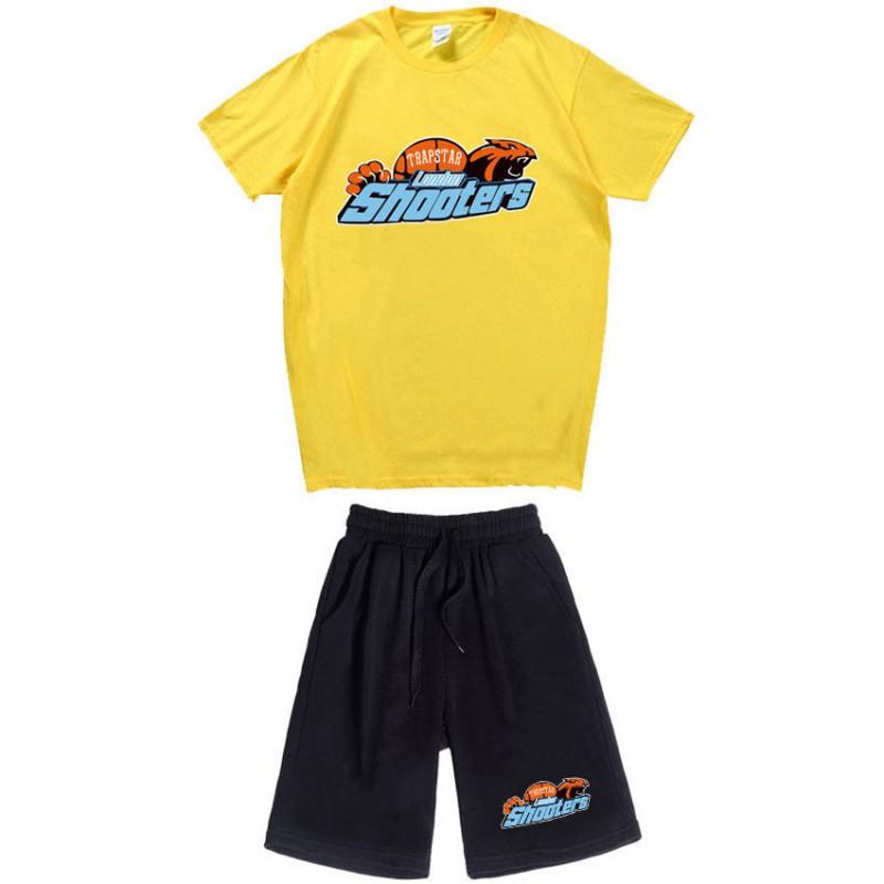 Mens Casual Sport Shorts Set With Tiger Head Print Cotton Blend Tee Straight Fit Mid-Length Pants