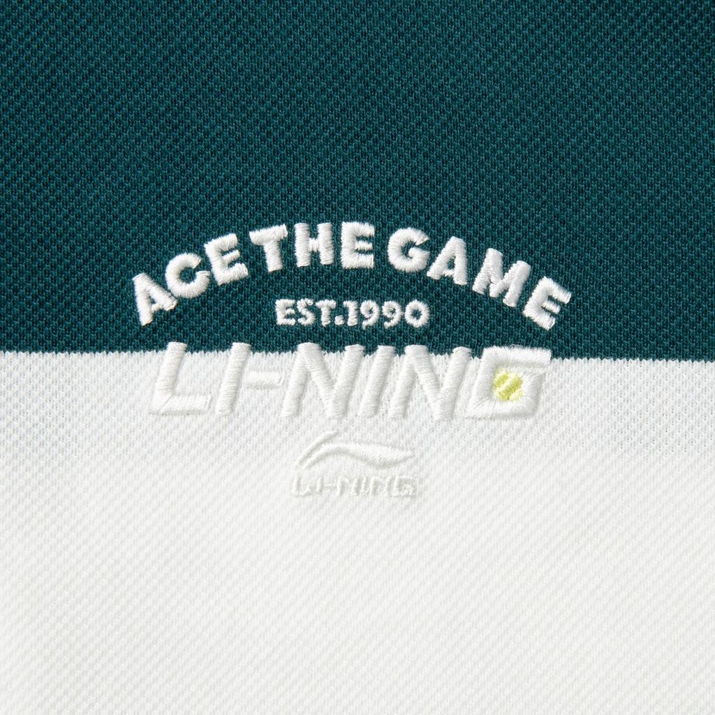 Li Ning Sport Lifestyle Series Striped Minimalist Breathable Versatile Short Sleeve Polo Shirt Men Polo Shirts Off-White Dark-Reef-Green APLV093-2