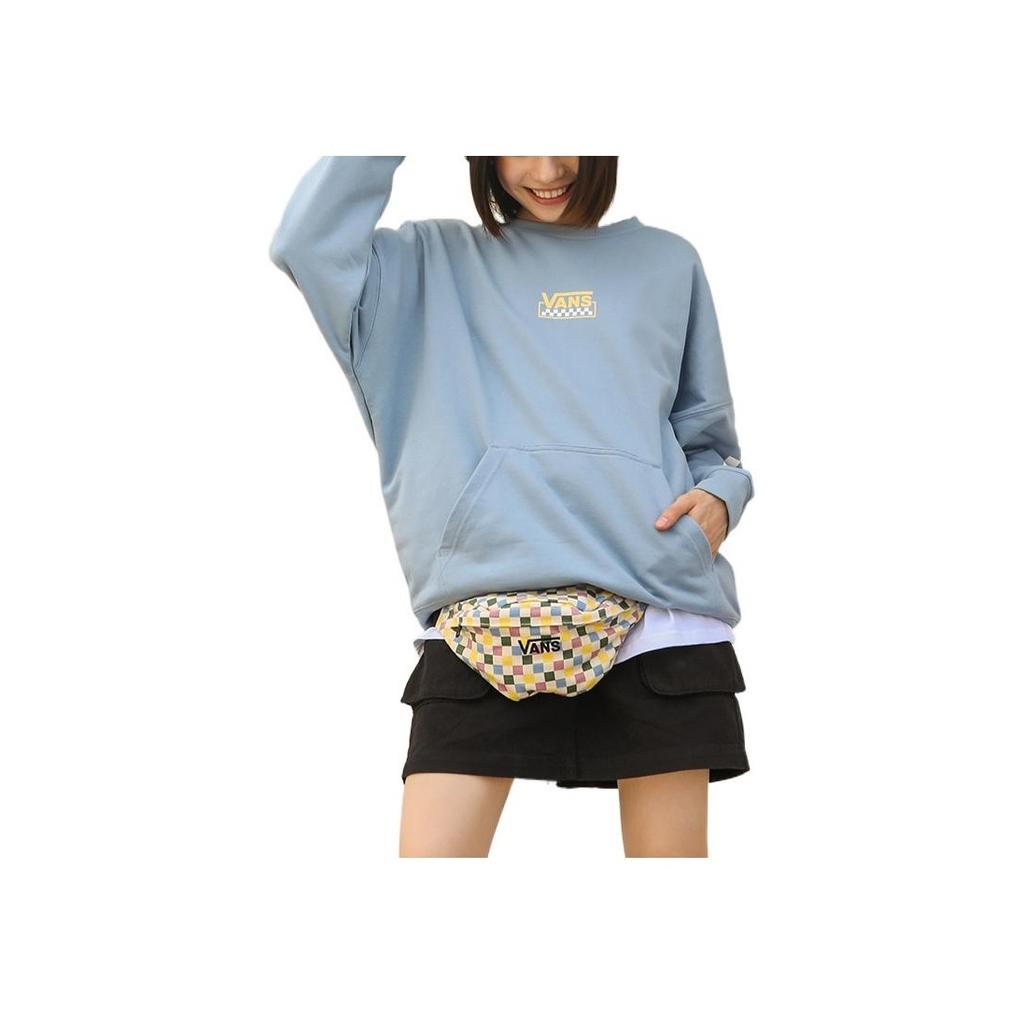 Vans FW22 Logo Print Checkerboard Detail Crewneck Long Sleeve Sweatshirt Unisex sweatshirt Blue VN0002BYBD2