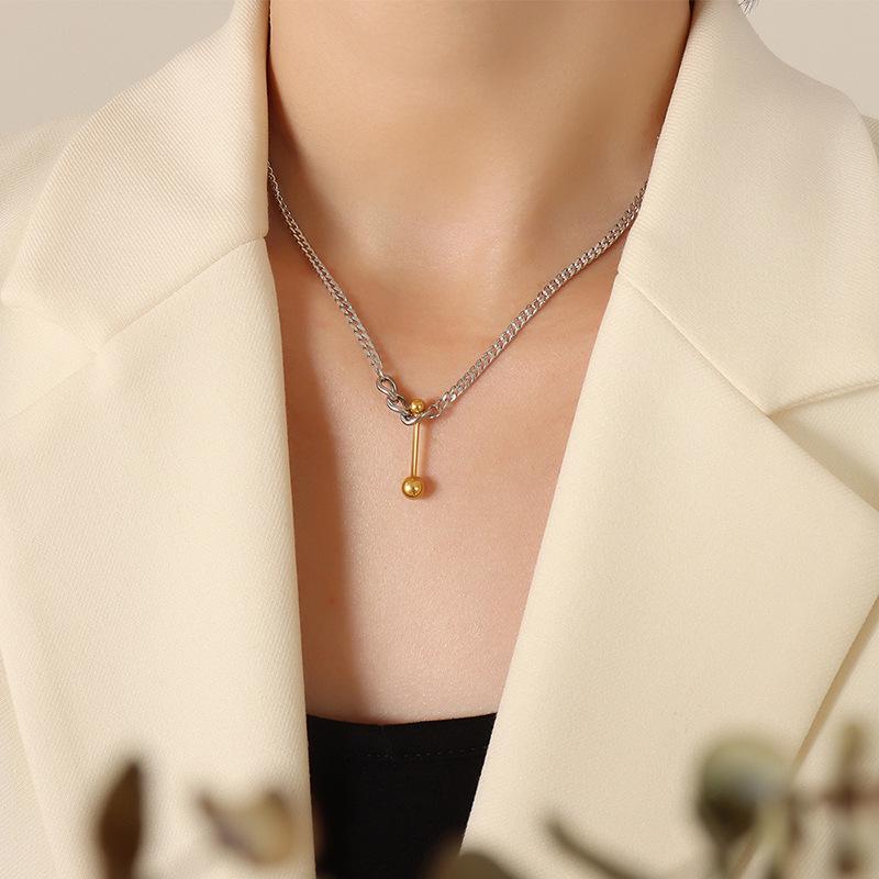 European Minimalist Chain Necklace for Women, 18K Gold-Plated Titanium Steel, Collarbone Design