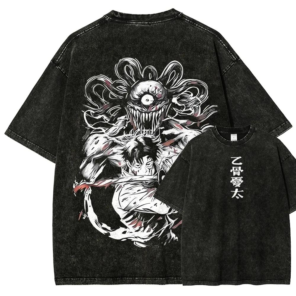 Yuta Okkotsu Rika T-shirt Jujutsu Kaisen Pure Love Tee Vintage Washed Oversized Retro Anime Harajuku Men Streetwear Graphic Top M