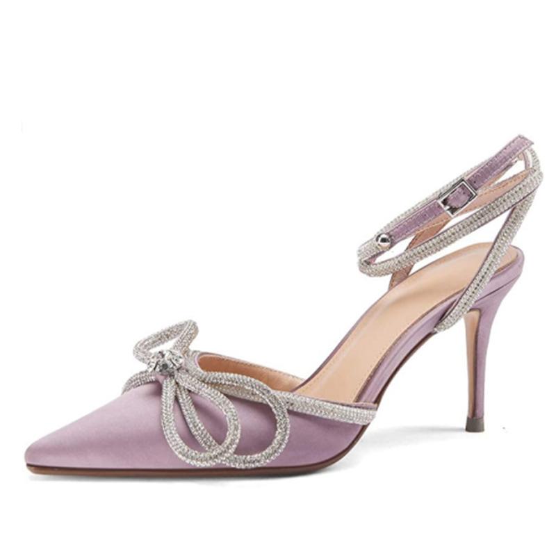 Fashion 2024 New Fashion Women Pumps Women Crystal Bowknot Shoes Dress Summer High Heels Soft Party Prom Glitter Rhinestones Woman Shoes