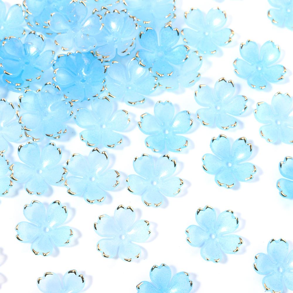 50pcs/lot Colorful Cherry Blossom Acrylic Beads Golden Brushed Patter Petals Charm Connectors For Jewelry Making DIY Acessories
