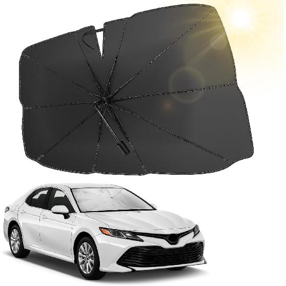 JOYTUTUS Windshield Sun Shade Umbrella, Upgraded 360° Rotation Bendable Shaft Handle, Foldable For Mini Car/Hatchback, Automotive Interior Sun