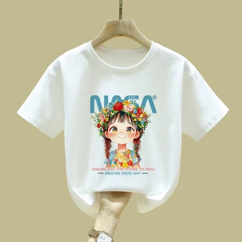 Girls White Short Sleeve T Shirt Summer Casual Top For Big Kids