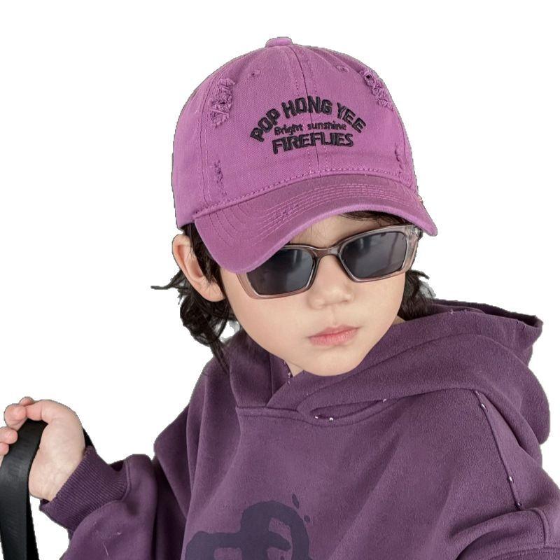 Spring Solid Color Children's Retro American Baseball Cap Boys and Girls Letter Embroidered Baseball Cap Big Brim Sun Hat