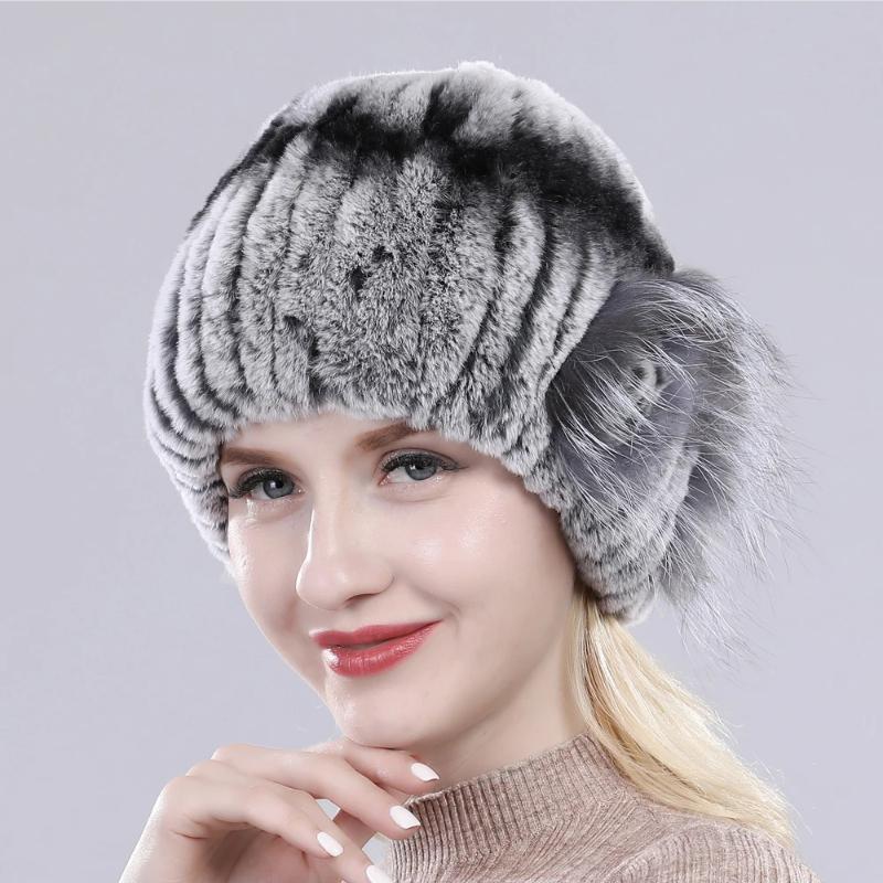 New Knitted Rex Rabbit Fur Hat For Women Winter Warm Natural Fur Hats Thick Outdoor Girl Fashion Real Rex Rabbit Fur Caps
