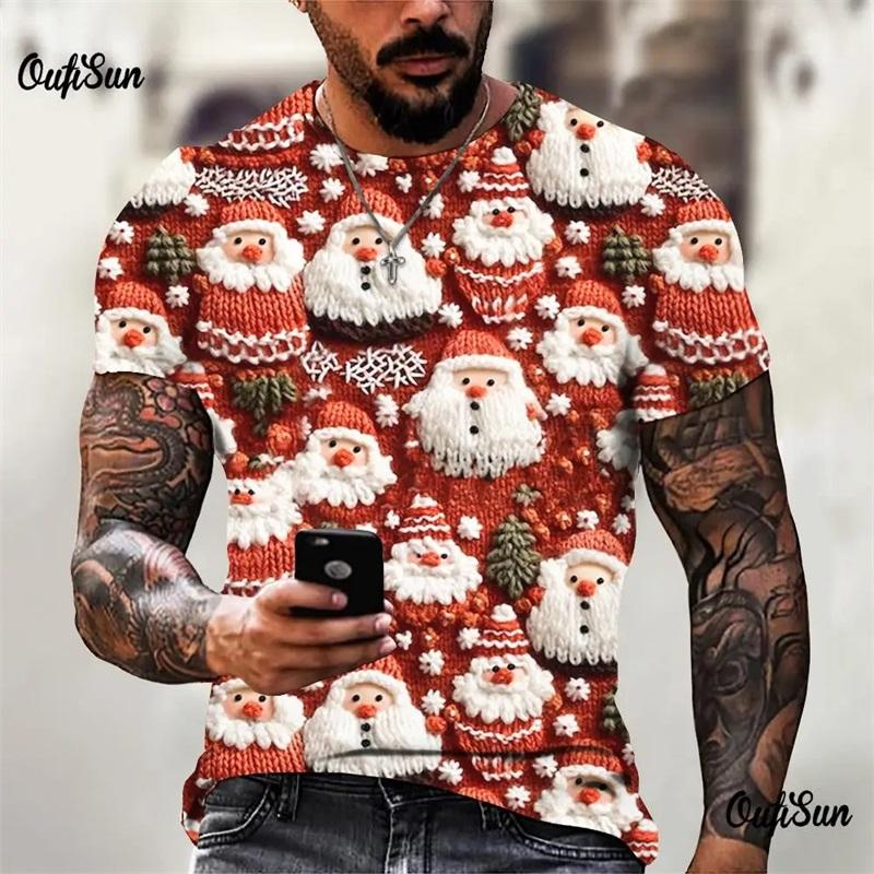 

Рождественская футболка с принтом по всей поверхности для мужчин Одежда Футболка с коротким рукавом и круглым вырезом Санта-Клаус Мужская футболка оверсайз Топы 3XL