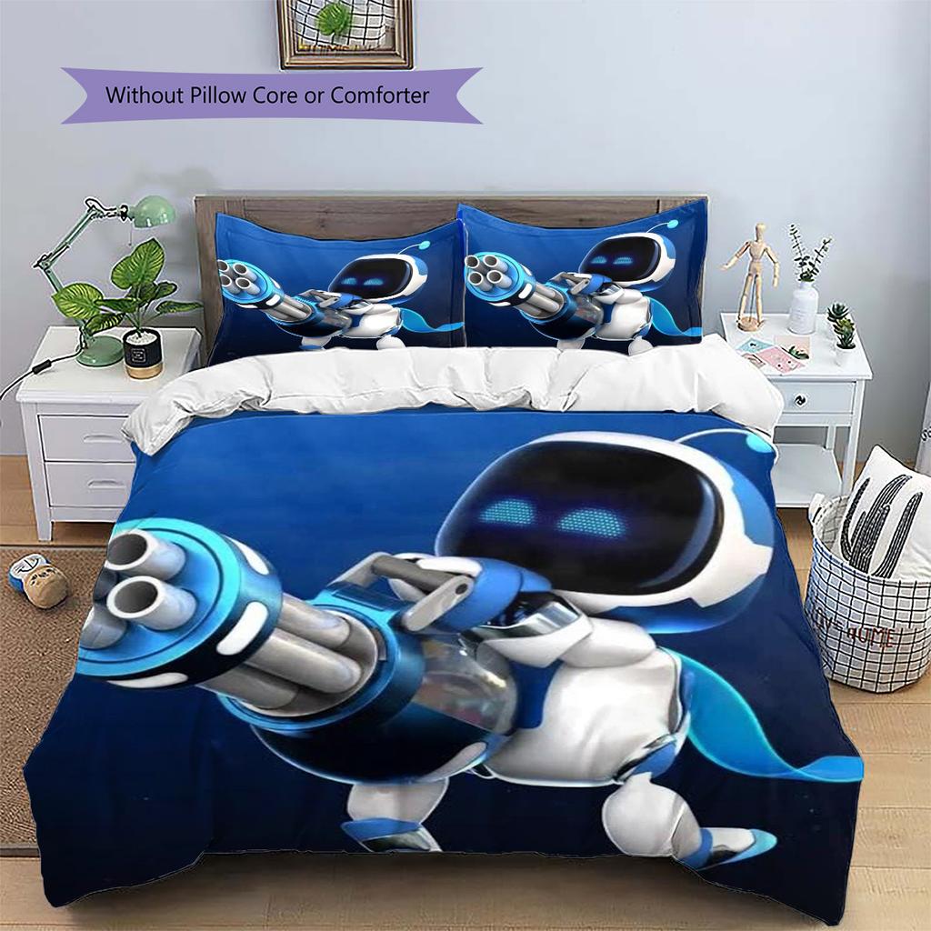Parure de lit motif ASTRO BOT, Ensemble couette Housse de couette Taie d'oreiller Cadeau d'anniversaire pour la maison (1 housse de couette + 2 taies d'oreiller, sans garniture.)
