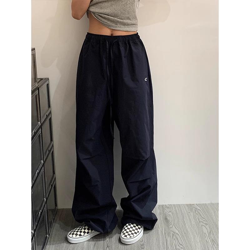 Navy Blue Women's Versatile Yamamoto Straight-Leg Water-Resistant Wide-Leg Sweatpants - New Spring/Autumn Style