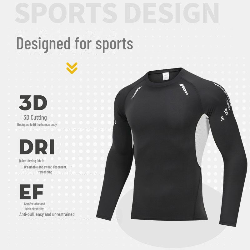 Men's Cross-Border PRO Quick-Dry Sports Tights: High-Elastic, Sweat-Absorbent, Long-Sleeve Cycling and Fitness T-Shirt.