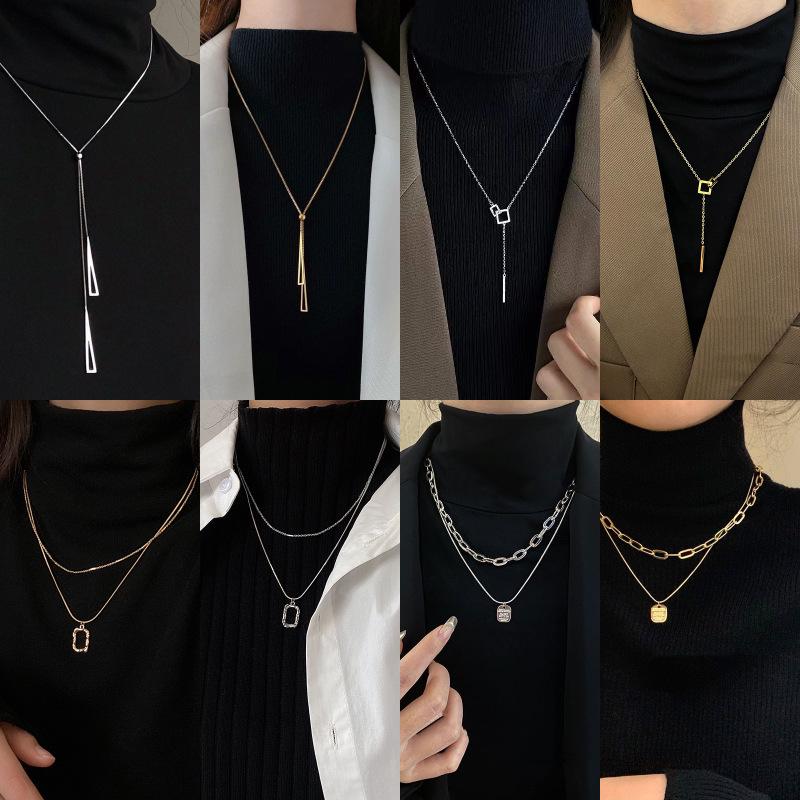 2024 Módní dámský lehký luxusní dlouhý dvouvrstvý náhrdelník - Perfektní podzimní a zimní svetr řetízek doplněk