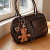 Yogodlns Adorable PU Leather Bear Keychain with Heart Bag Pendant Cute and Funny Purse Charm Relaxing Accessory Keychain