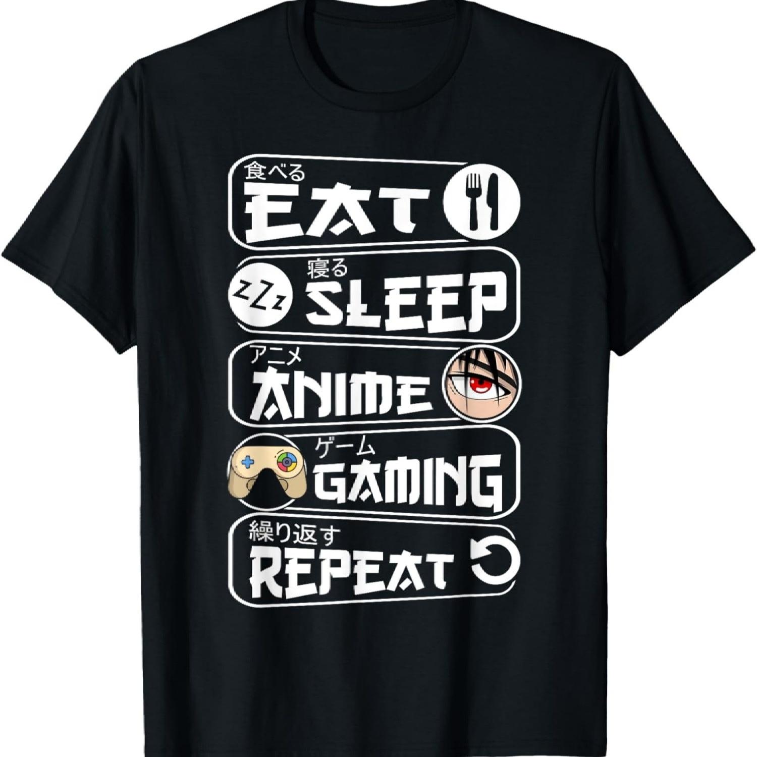 Eat Sleep Anime Gaming Shirt Repeat Kawaii Anime Gamer T-Shirt S