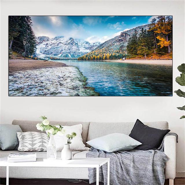 Natura Lac Pădure Alpi Munte Pânză Pictură Peisaj Zăpadă Vedere Postere și imprimeuri Artă de perete Poze Decor Home Fără cadru