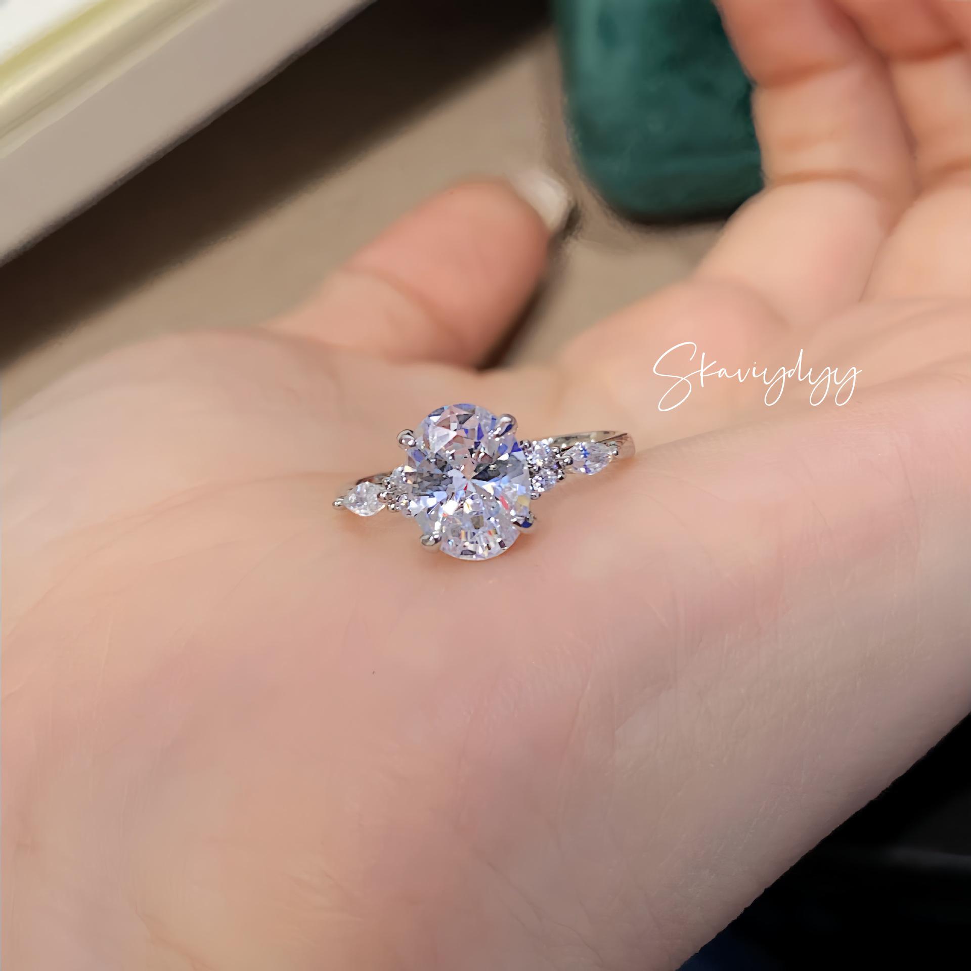 

2 Carat Oval Pigeon Egg Moissanite Ring: Fashionable and Bestselling Super Sparkly Wedding Engagement Ring for Women Size 8