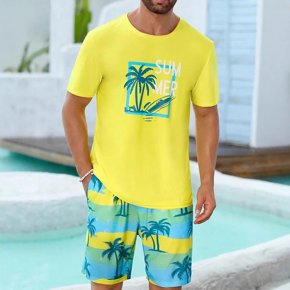 

Летний комплект с шортами и коротким рукавом для пляжного отдыха, повседневный, с 3D-принтом кокосовой пальмы, мужская спортивная одежда S