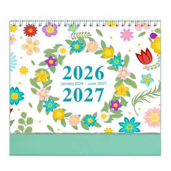 

2026-2027 Цветочный настольный календарь на спирали Январь-июнь 18 месяцев Месячное расписание A