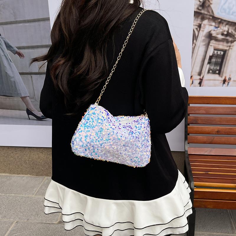Borsa da Donna Paillettes Colore a Contrasto Attraente Borsa da Sottobraccio Stile Cool Catena Tendenza Moda Versatile Borsa a Spalla Regalo per Donna