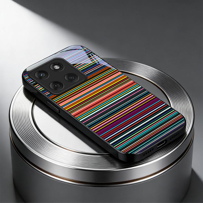 Multicolor Retro Stripe Black Glass Phone Case For Motorola Moto Edge 60 70 20 Lite 30 Pro 40 50 Ultra G45 G54 G55 G75 G84 Cover