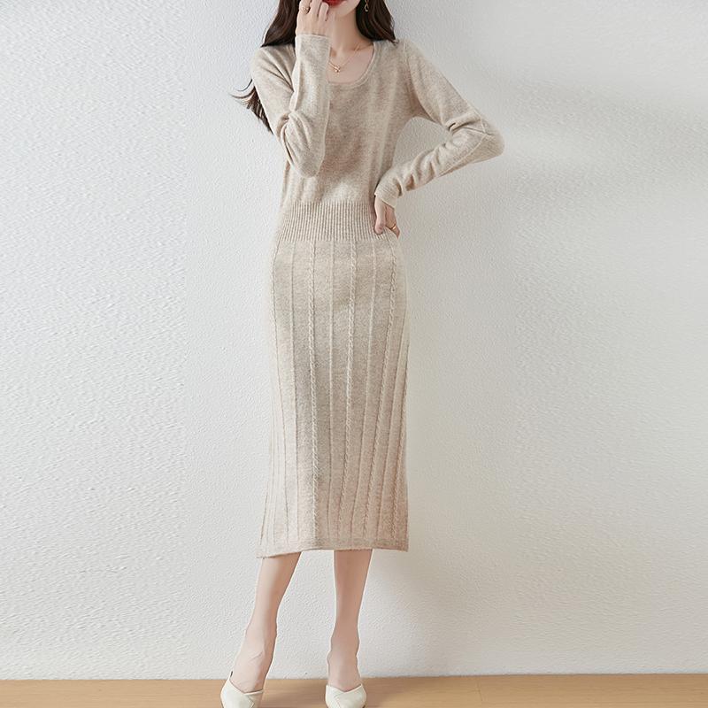 Women Sweater Dress 100% Wool MODERN NEW SAGA O-neck Knit Long Pullover Winter Jumpers Wool Long Dress Female