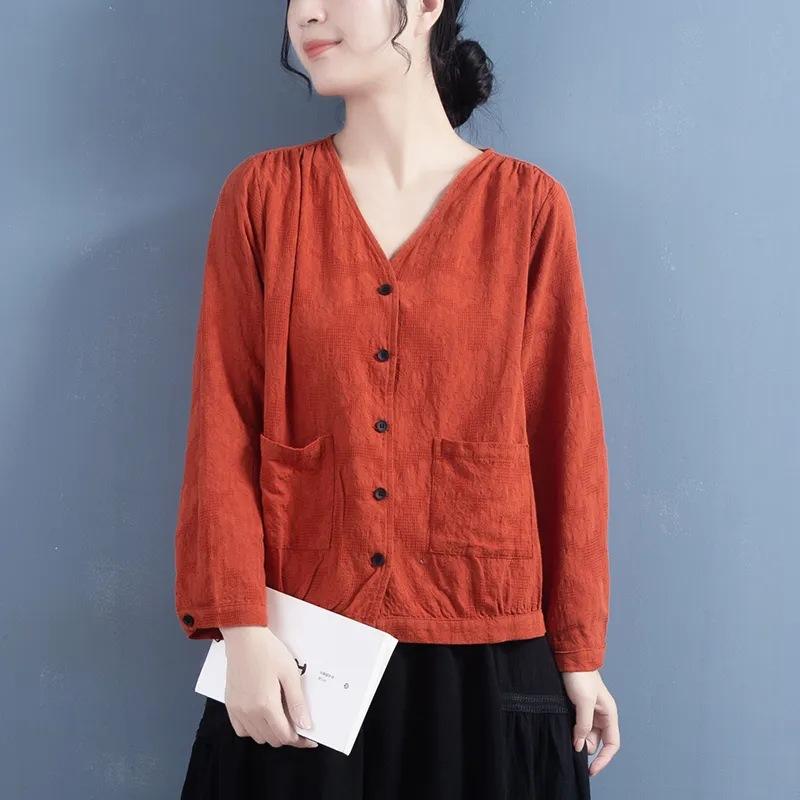 

Куртка короткая с длинным рукавом весна новая повседневная свободная жаккардовая большого размера с V-образным вырезом топ с длинным рукавом 4XL