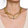 Stainless Steel Red Green Zircon Necklace Gold Female Collarbone Chain Flat Snake Chain, Accessories 1201