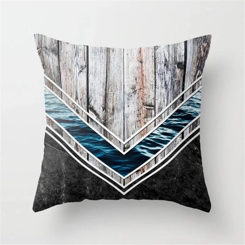Farmhouse Home Decor Sofa Pillow Creative Wood Grain Marble Pillowcase Fashion Geometric Cushion Cover 40x40cm  50x50