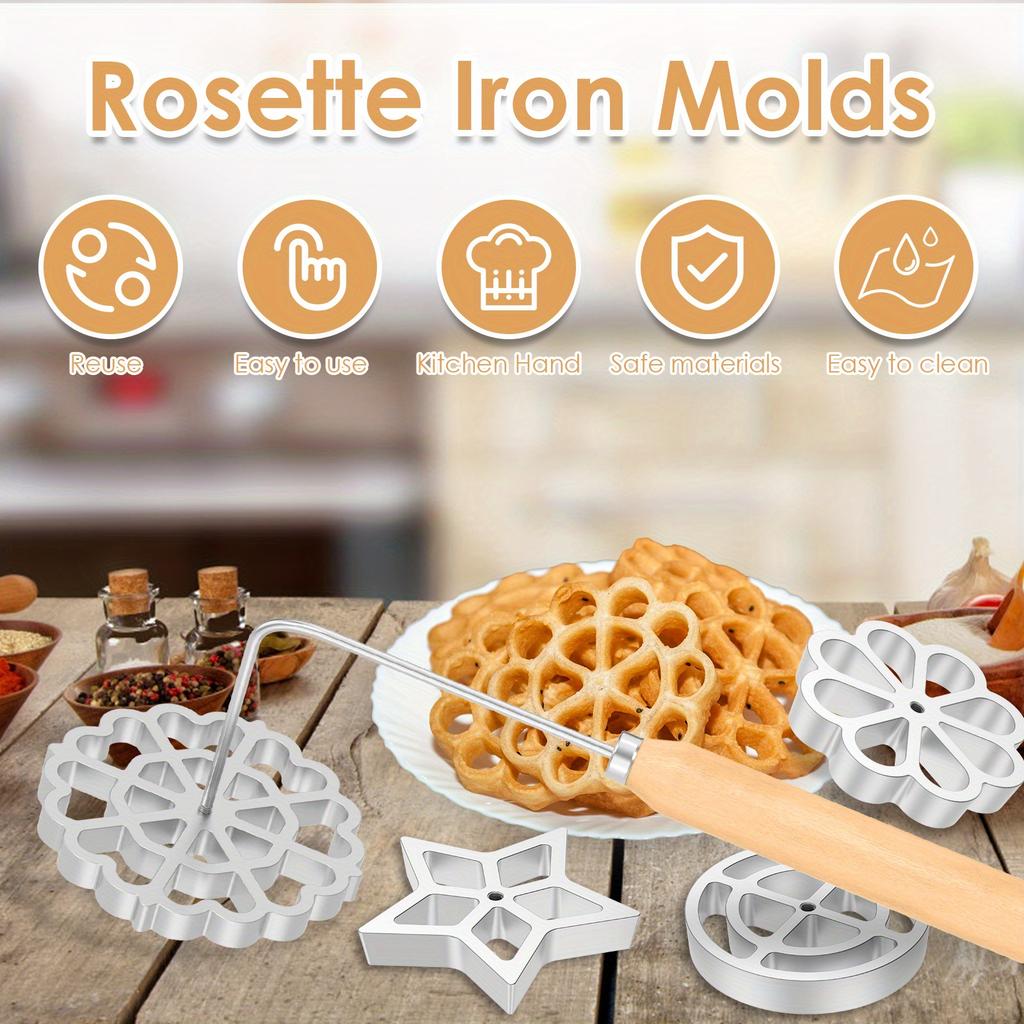 6 stk Vaffelrosetter Former Aluminiumslegering Rosetter Kakeformer Enkel å Bruke Vaffelrosettlager Egnet for Baking