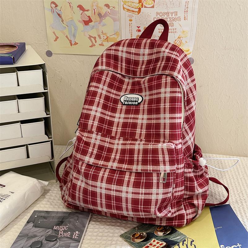 Plecak w kratę w stylu koledżowym dla ucznia gimnazjum, lekki plecak szkolny podróżny o dużej pojemności