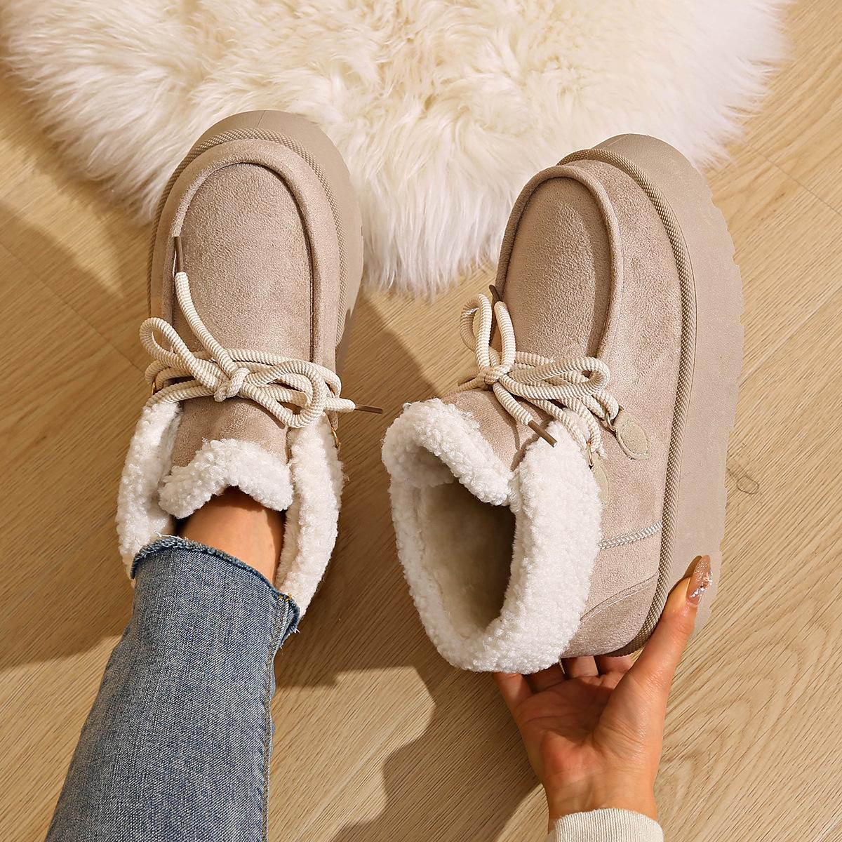 

Женские зимние ботинки на шнуровке с флисовой подкладкой 2025 - Теплые хлопковые ботинки на толстой подошве, увеличивающие рост Size 37