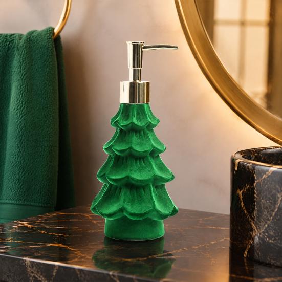 Small Christmas Gifts for Friends Tree Soap Dispenser, Flocking Effect Refillable Lotion Unique Shampoo Dispenser Home Pump Bottle, Reusable Bathroom