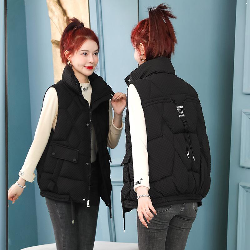 Down Cotton Vest for Women In Autumn and Winter New Standing Collar Vest Wears Versatile Horse Clip Jacket