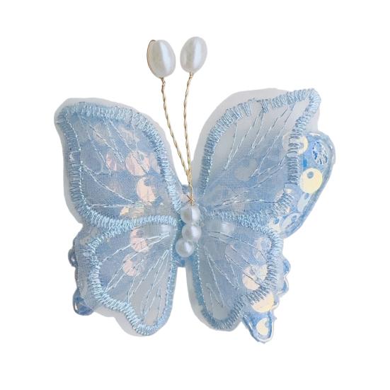 Girl Hairpin Double Layer Mesh Yarn Butterflies Decor Hair Clip with Imitation Pearls