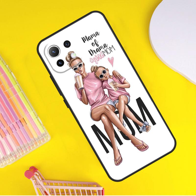 Black Brown Hair Baby Mom Girl Queen Cover For Xiaomi 14 Ultra 13 11T 12T 13T 14T Pro POCO X6 X7 Pro X3 X5 F3 F5 F6 M6 Pro Case