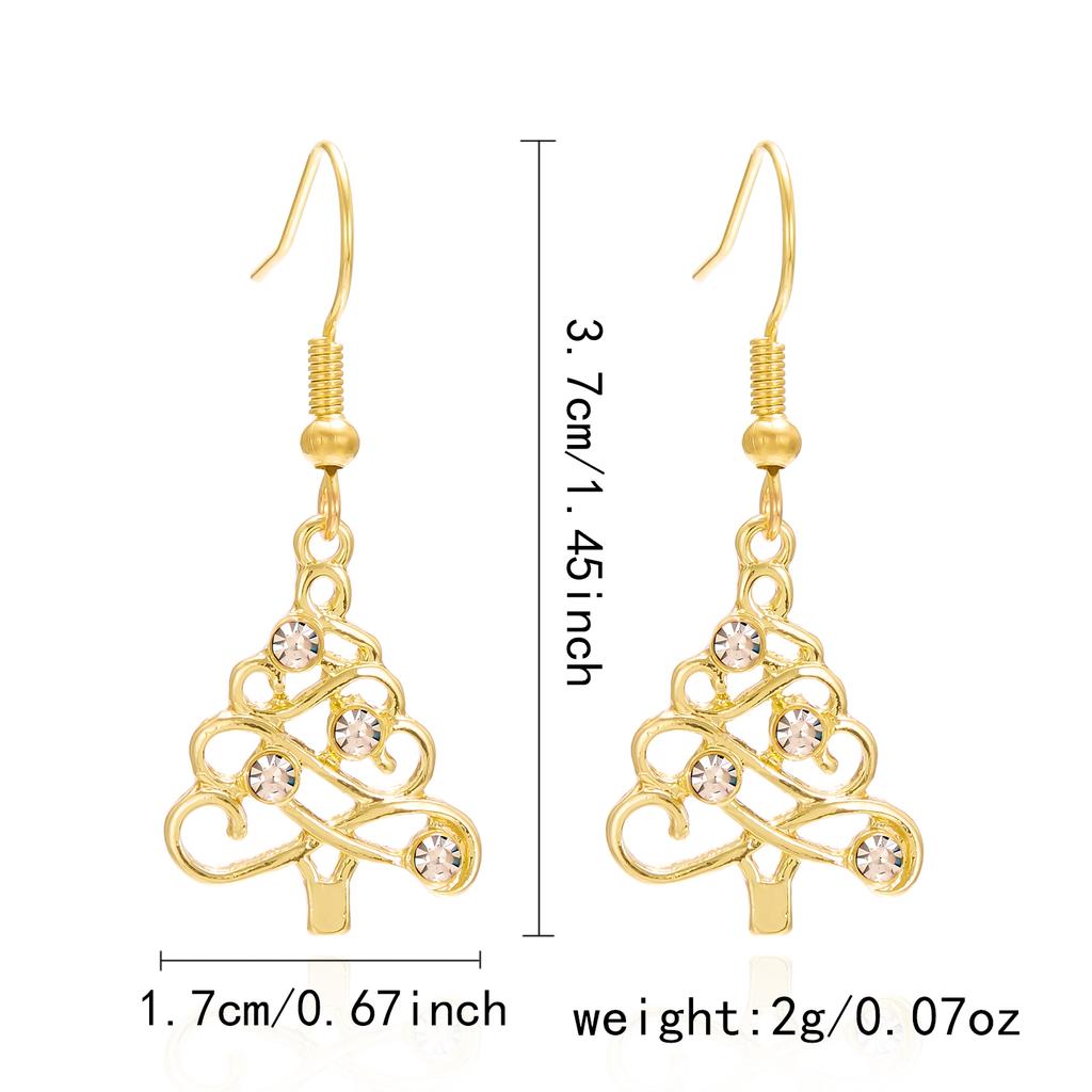 Christmas Simple Hollow Christmas Tree with Cubic Zirconia Gold Plated Earrings Women's Cute Charm Festive Party Gifts