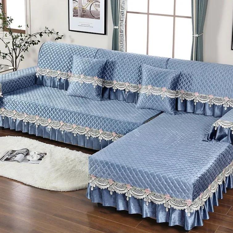 Four Seasons Lace Sofa Towel Thick Non-slip Sofa Covers Plush L Shape Couch Cushion Modern Chair Seat Mat House Room Decoration