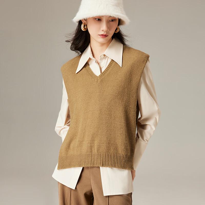 Wudao Women's V-Neck Solid Knit Layering Vest
