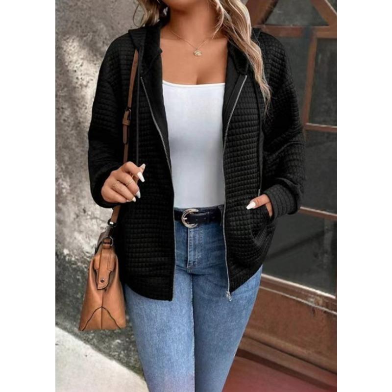 Women S Waffle Knit Hooded Zip Up Long Sleeve Casual Jacket