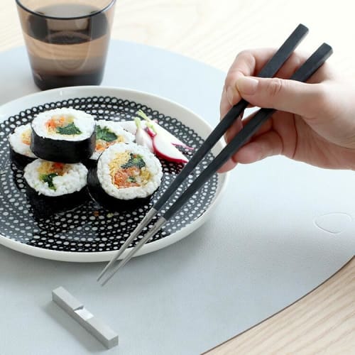 Cutipol KUBE Chopsticks and Chopstick Rest Set, Black Silver, KU39