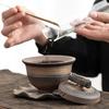 Chinese Rough Pottery Gaiwan Teacup Retro Handmade Ceramic Tea Tureen Household Tea Maker Travel Portable Teaware Accessories