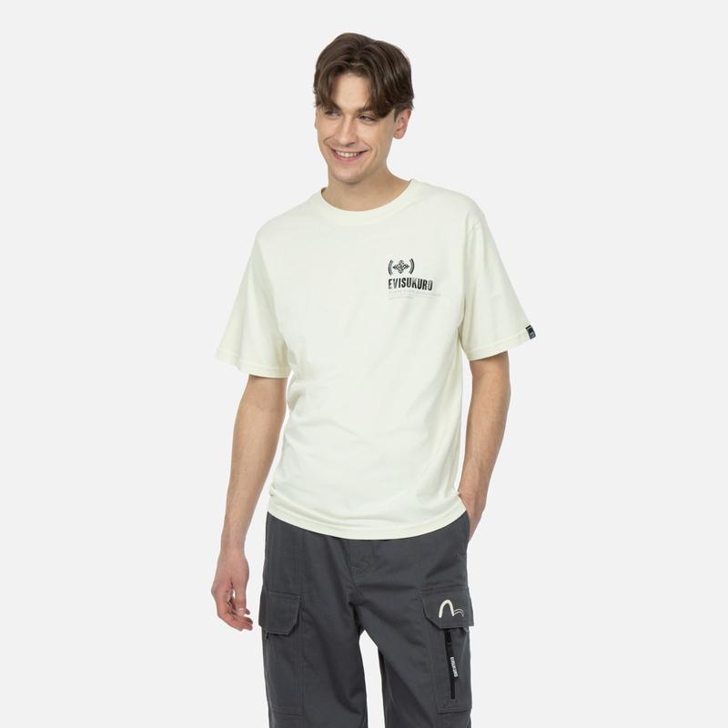 Evisu Letter Logo Printed Round Neck Short Sleeve T-Shirt Men T-Shirts Beige 2ESGNM3TS613XXCT