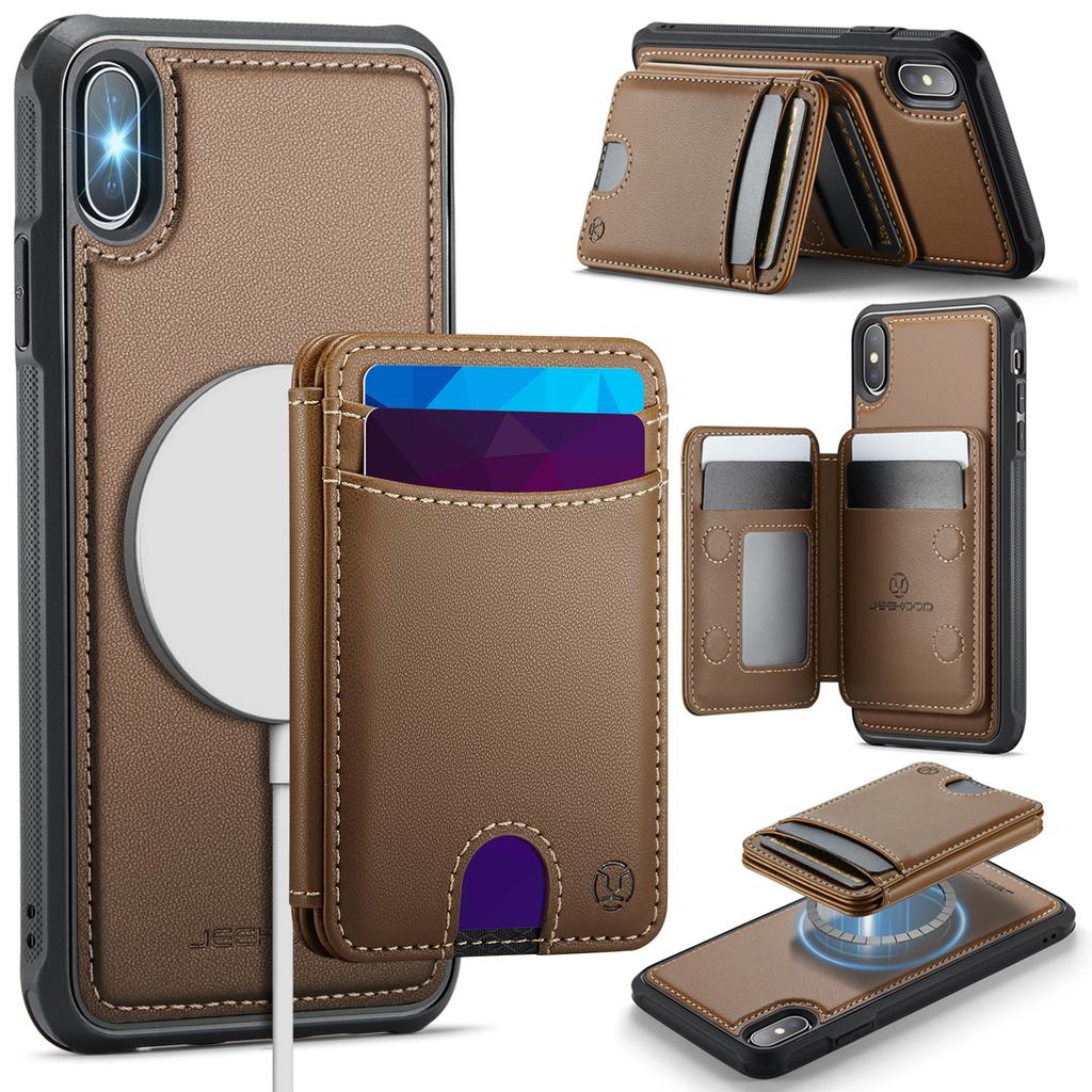 For iPhone XS 5.8 inch/iPhone X Case JEEHOOD J10  Compatible with MagSafe Leather Back Phone Cover with Detachable Card Holder Kickstand