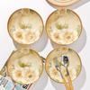 Set of 6 Ceramic Jasmine Flower Soup Plates - Underglaze Color Tableware.