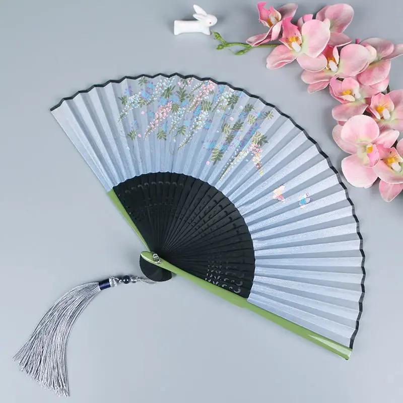 Vintage Chinese Style Portable Folding Fan Party Wedding Dance Hand Fans Summer Bamboo Craft Gift Room Decoration Ornaments New