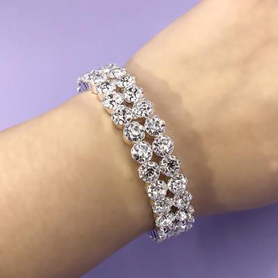 Bridal Versatile Diamond Full Diamond Elastic Bracelet Double Row Open Bracelet