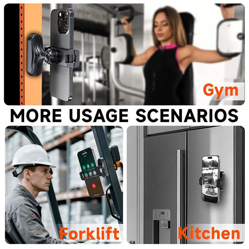 Magnetic Phone Holder 360 Degree  Adjustable Retractable Clamp Universal Hands-Free For Gym, Forklift, Kitchen, Fits All Phones