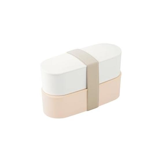 Thermos Bento Box, 2 Tiers, Fresh Lunch Box, 600ml, Light Beige, Slim Size, Dishwasher Safe, Microwave Safe DJT-601W LBE