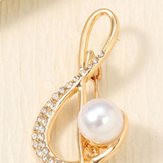 Musical Note Shape Brooch Pin, Imitation Pearl Rhinestones Inlaid Lapel Badge for Dress, Coat, Shawl, Gift for Mother, Wedding