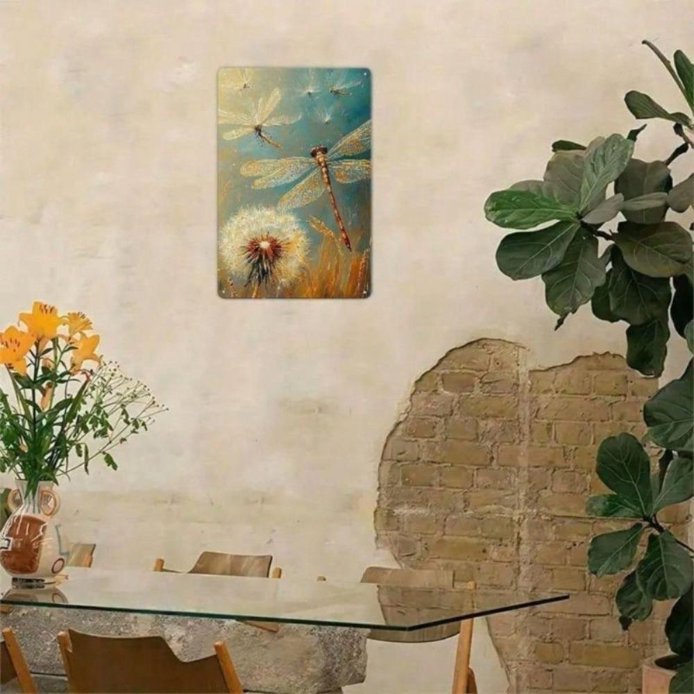 Vintage Metallposter Wandkunst Pusteblume Libelle Wohnzimmer Dekor